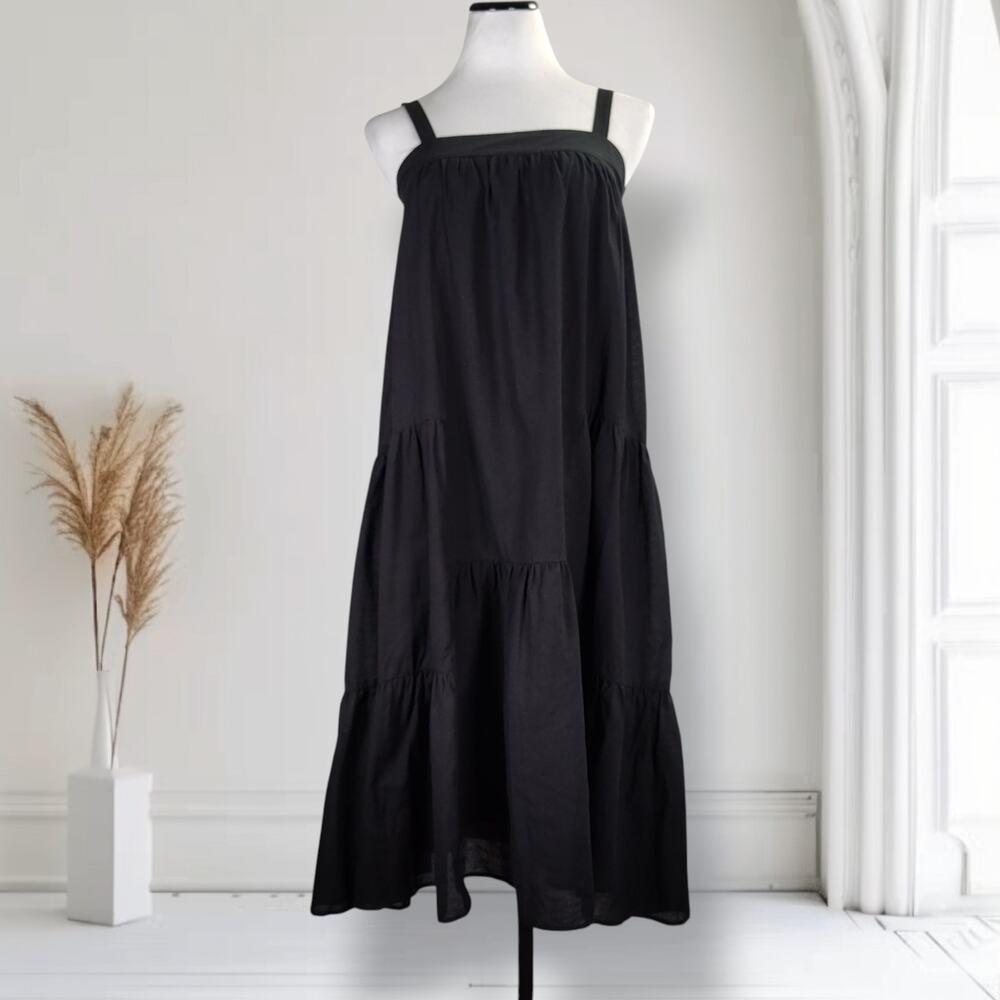 Jenni Kayne Black Cotton Linen Tiered Midi Dress XS Minimalist Coastal - Picture 1 of 14